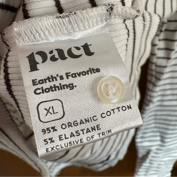 Pact Brown White Striped Ribbed Henley Long Sleeve Top T-Shirt Organic Cotton XL - Picture 12 of 13